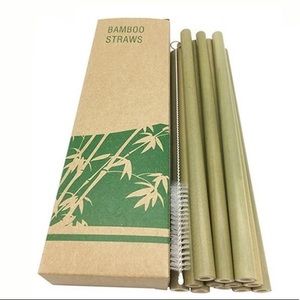 12-Pc Bamboo Straws W/ Cleaning Brush - Reusable